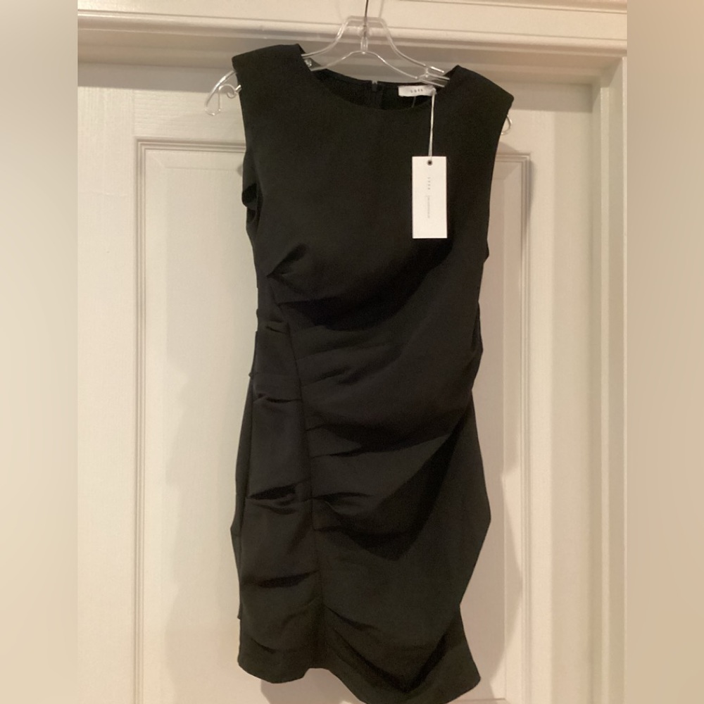 NWT- Fabulous Rouched black mini dress